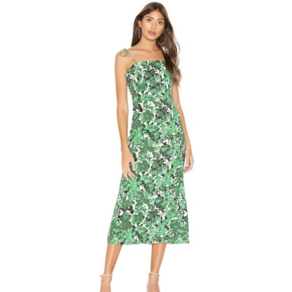 Free People Beach Party MIDI Dress Green Combo Size 4
